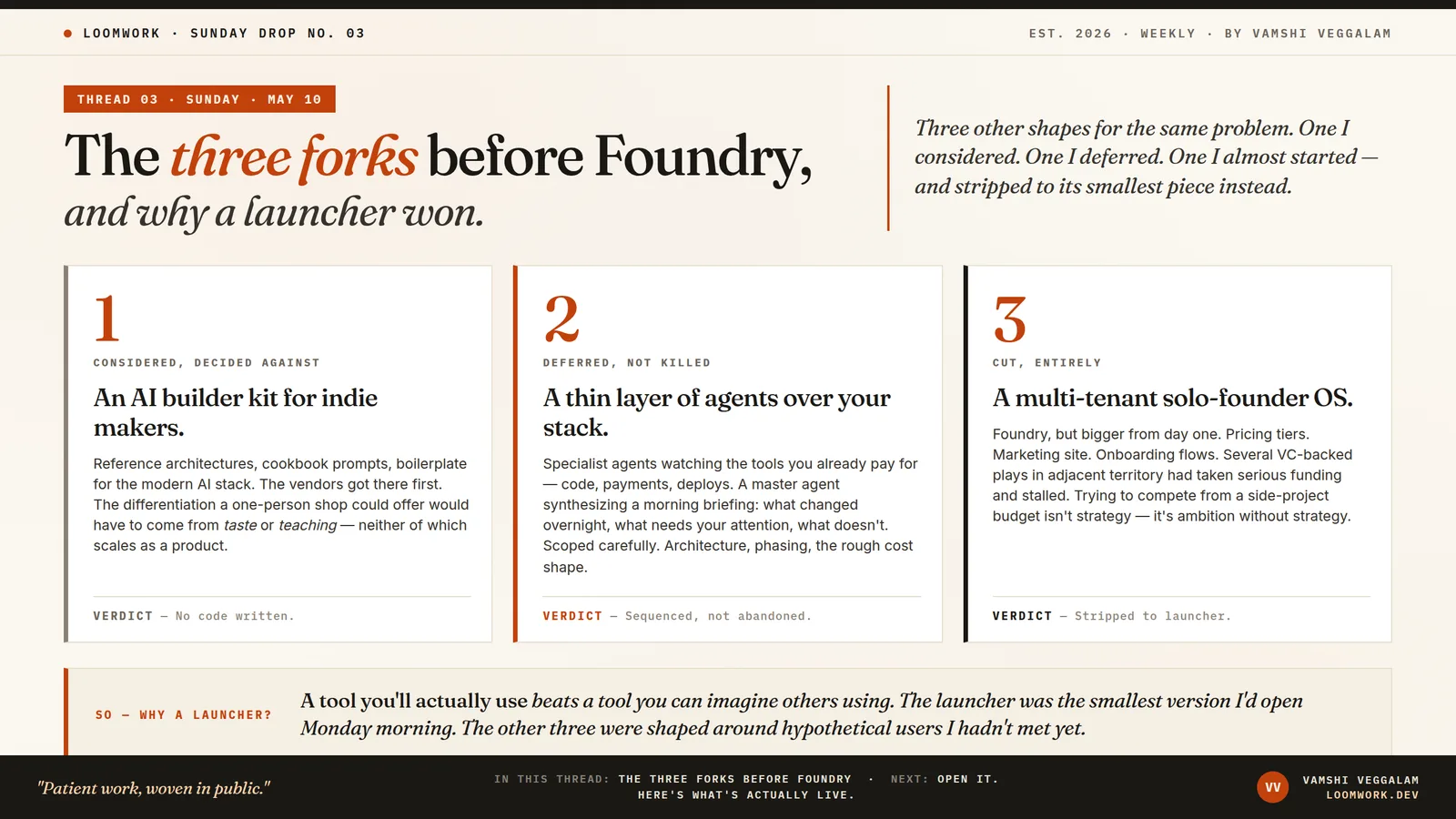 Cover art for “The three forks before Foundry, and why a launcher won”
